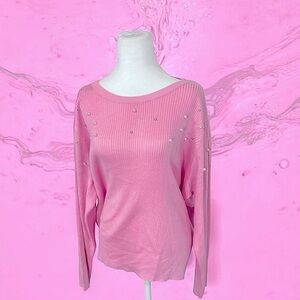 Cato Pink Pearl Embellished Long Sleeve Blouse